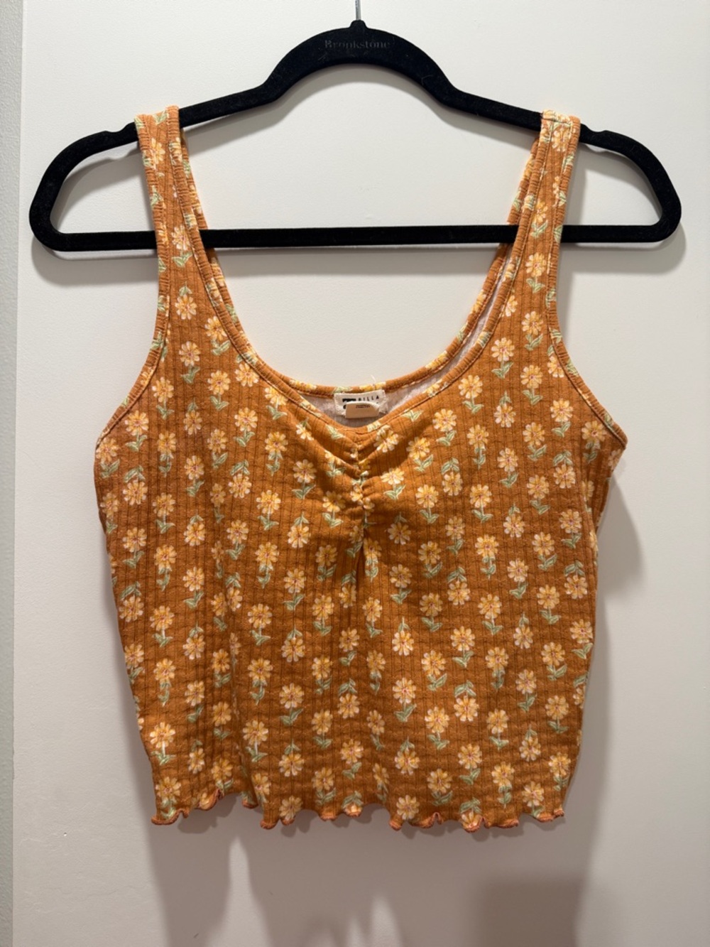 Floral Ribbed Tank Crop Top - Orange